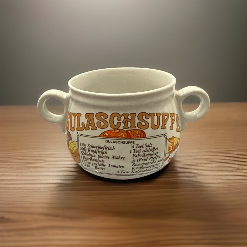 Vintage‎ German Gulaschuppe Recipe Soup Bowl with Handles